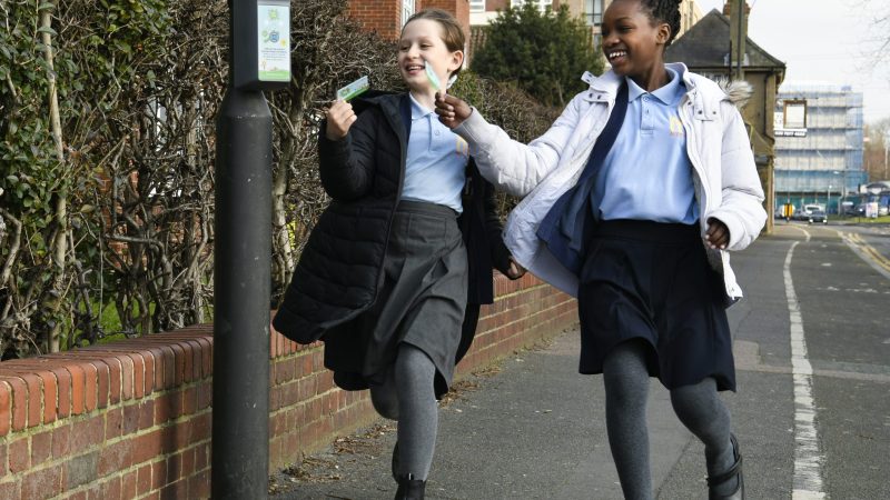 Two girls from Merton Abbey Primary take part in the Beat the Street Merton game