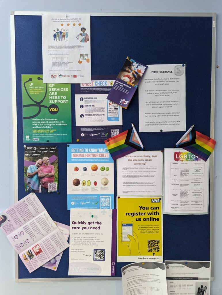 Notice board at the surgery