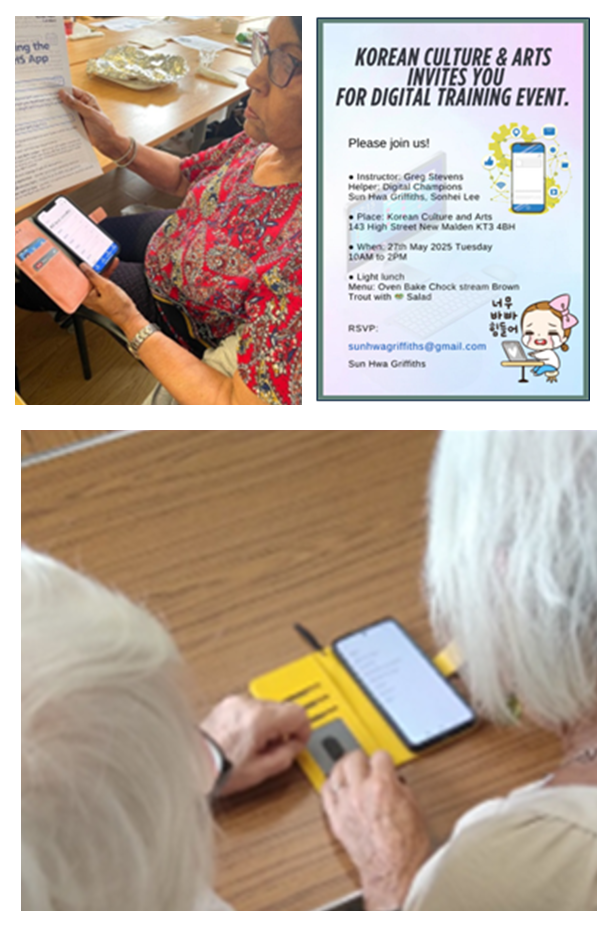 Images of members of the community participating in digital training events.