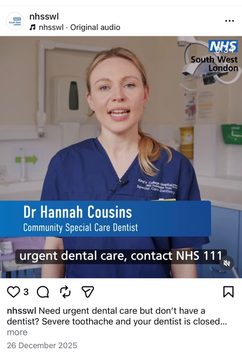 Screenshot of a video by a Community Special Care Dentist