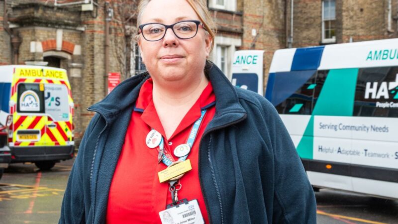 South west London urgent community response nurse Caralyn Miller outside Croydon University Hospital