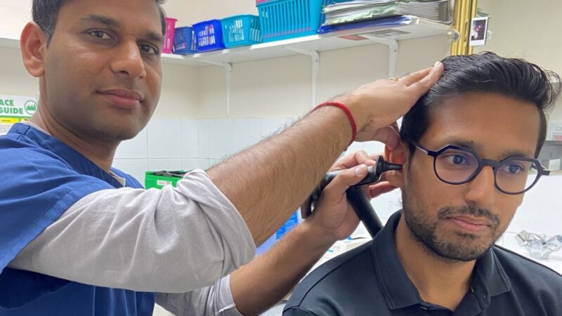 Pharmacist from Krystal Pharmacy, Battersea demonstrates the TypmaHealth earwax removal method