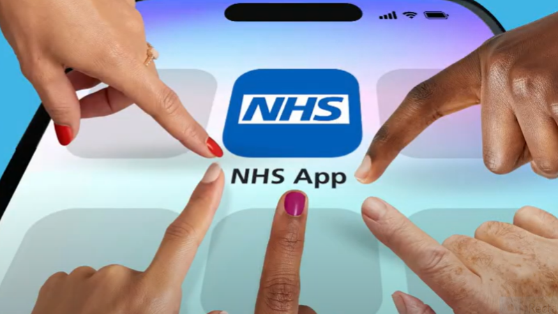 Fingers touching phone screen to access NHS app