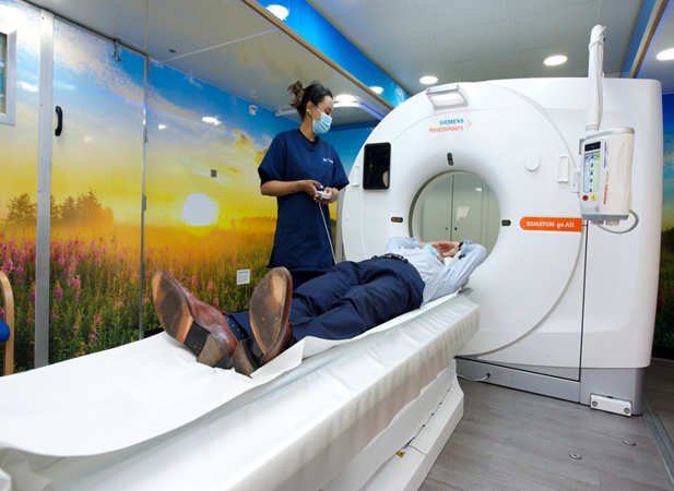 patient in CT scanner for lung health check