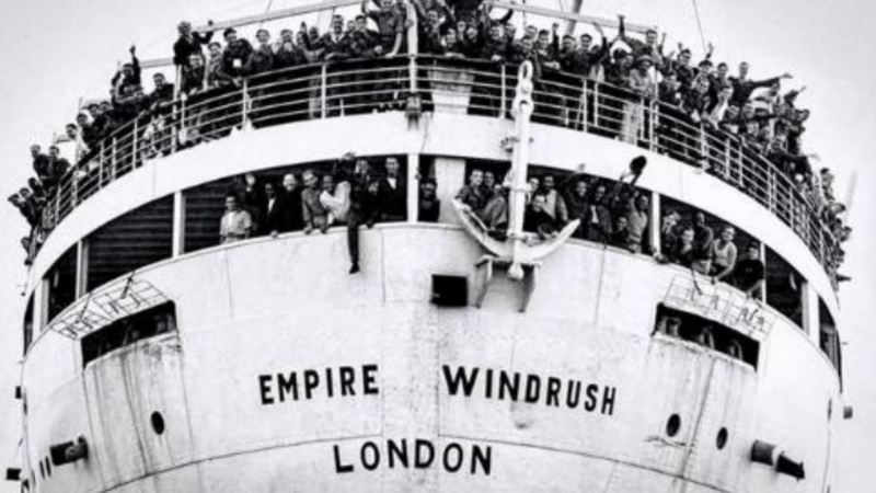 The Empire Windrush on its arrival at Tilbury Docks in 1948